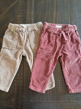 Corduroy Pull-On Kids Pants in Pink and Tan